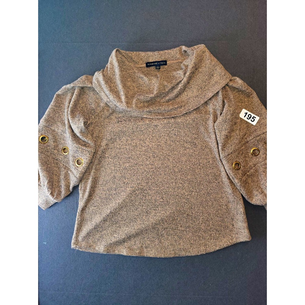 Adrienne Vittadini Gray Solid Knit Cowl Neck Pullover Sweater Womens S Grommet